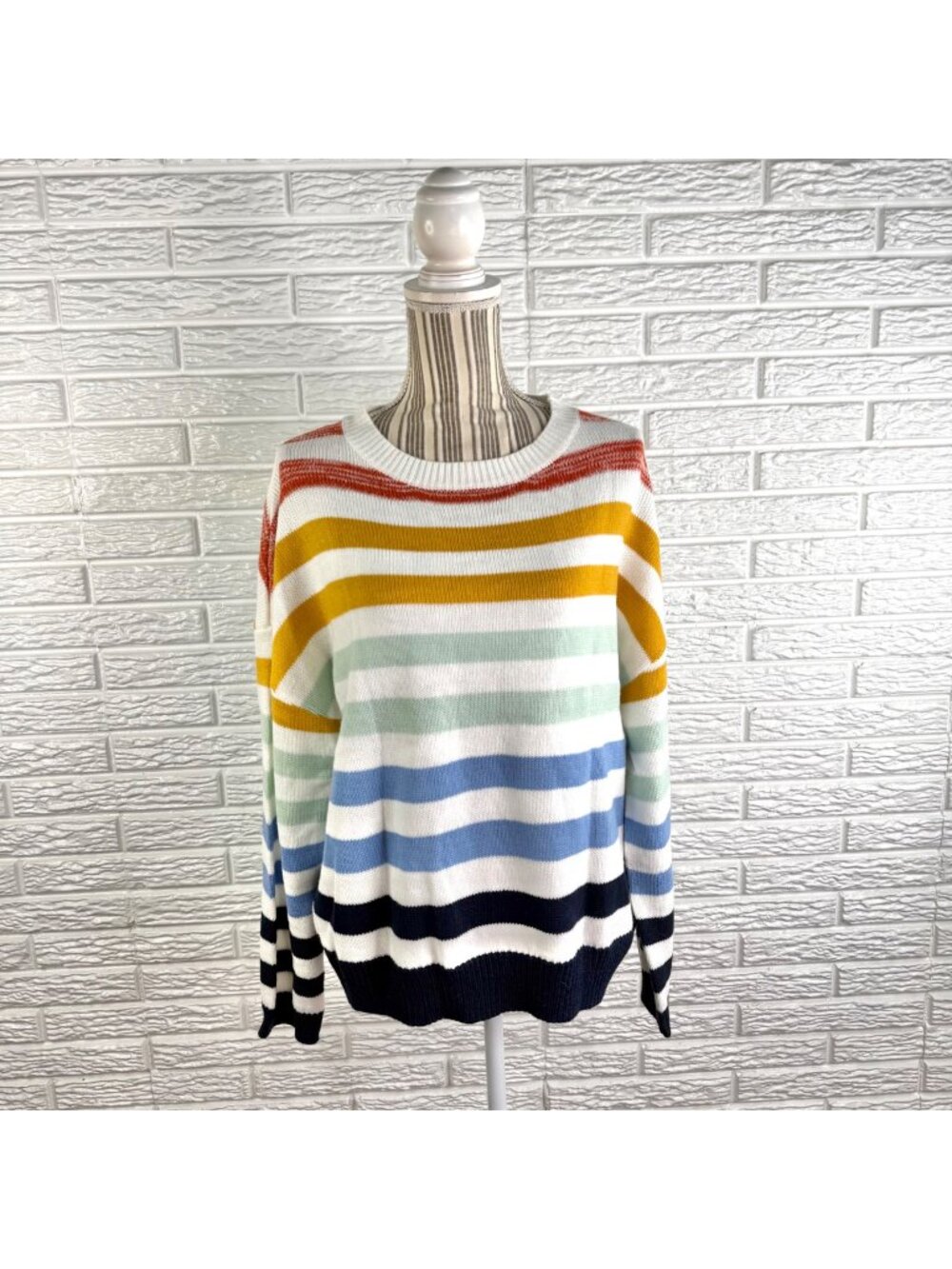 Zesica Rainbow Color Block Striped Crewneck Knit Sweater Size Extra Large NWT